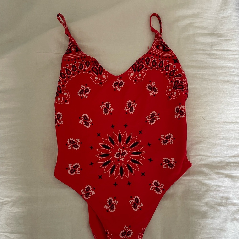 Red one piece bathing suite